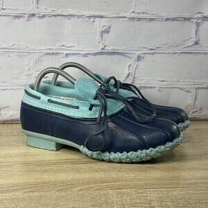 LL Bean Boots Rubber Moc Slip On Blue Waterproof Shoes Women's 8 Booties USA